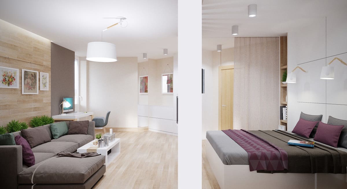 интерьер дизайн проект однокомнатная квартира для семейной пары 